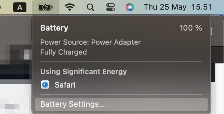 Select MacBook Battery Settings