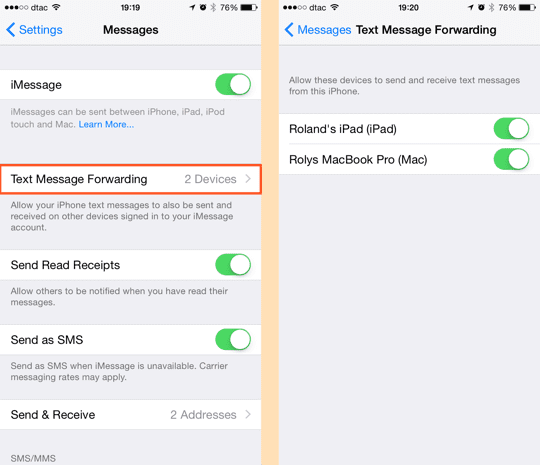 OS X Yosemite - Настройка iPhone по SMS