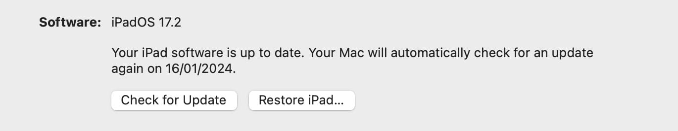 Check for iPad Update with Finder