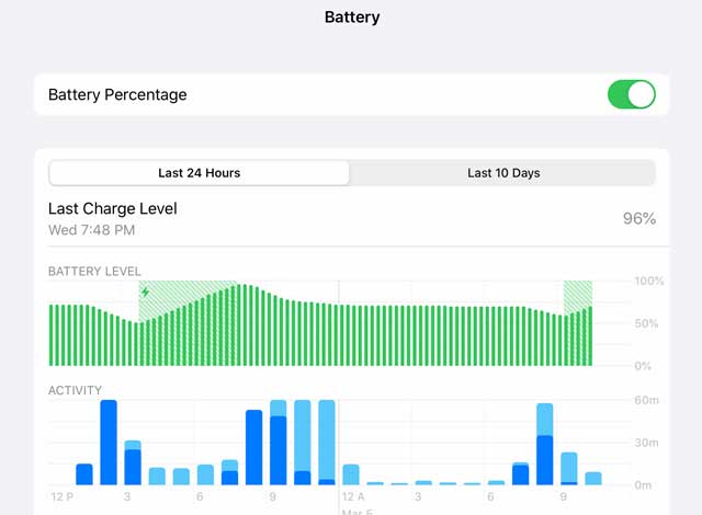 battery settings and health on iPad