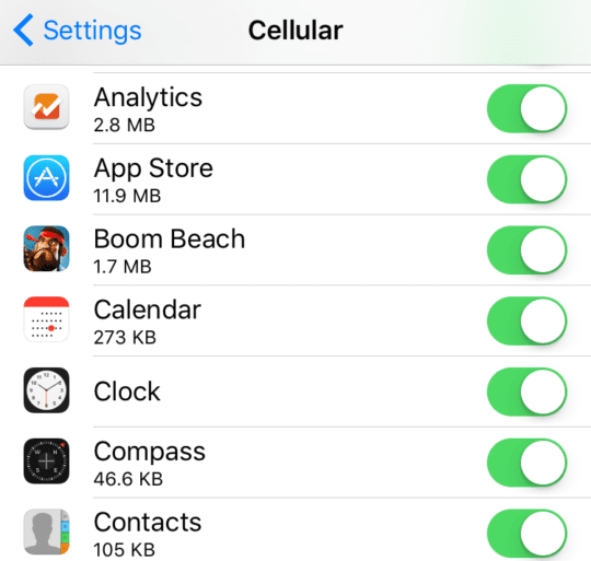 Apps the use cellular data