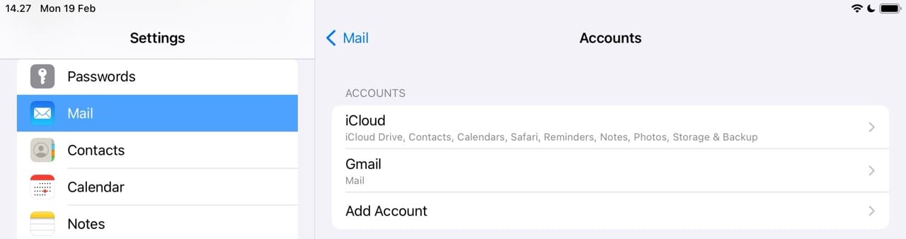 Select Accounts in the Mail app