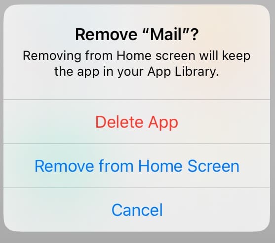 Confirmation to Remove the Mail App on iOS
