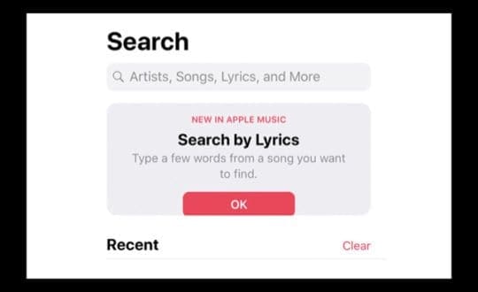 rechercher Apple Music par Lyrics in iOS 12