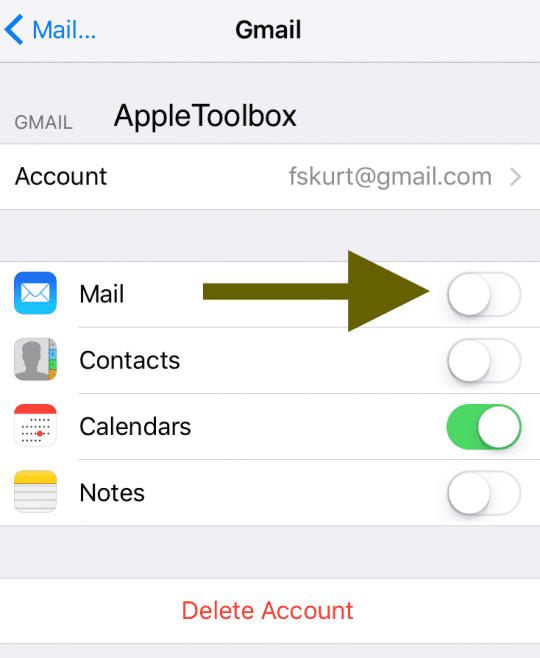 Turn off Mail in Settings
