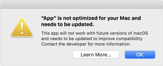 32 but app warning on Macs macOS