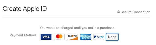 Mac App Store payment method None for new Apple ID