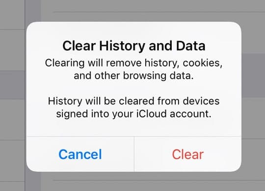 Safari Очистить историю и данные