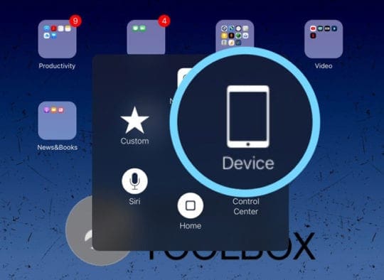 device option in on-screen assistivetouch iOS menu