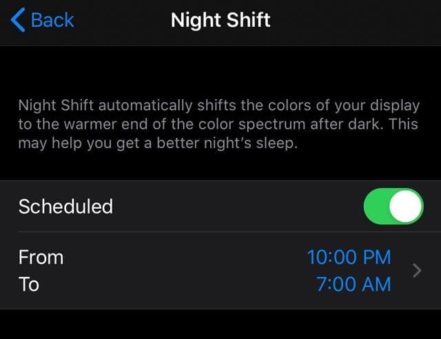 schedule night shift on iPhone