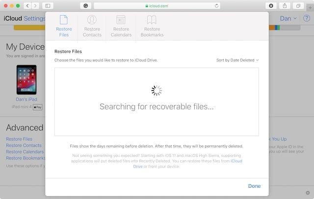 Recoverable files in iCloud