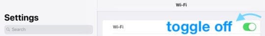 toggle wifi off on iOS iPad