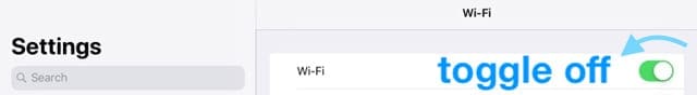 toggle wifi off on iOS iPad