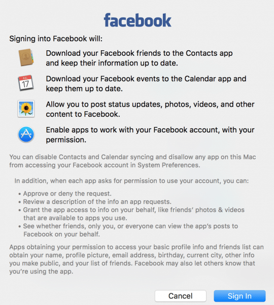 Facebook integration for mac