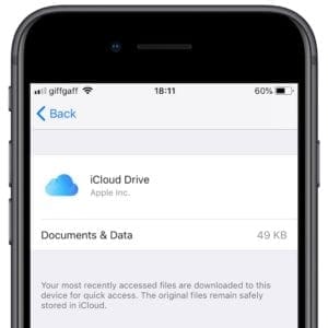 iCloud Drive storage usage on iPhone