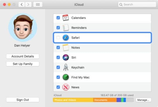 iCloud Safari sync in macOS