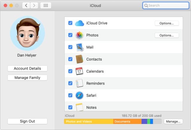 iCloud sync settings from macOS System Preferences