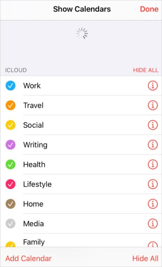 iCloud calendars refreshing