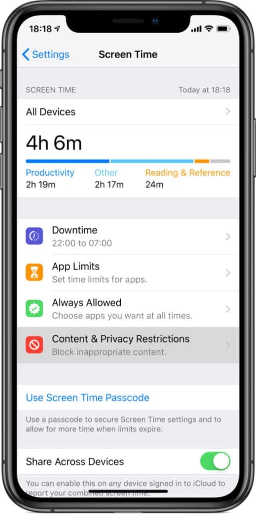 iPhone X Screen Time Content & Privacy Restrictions Settings