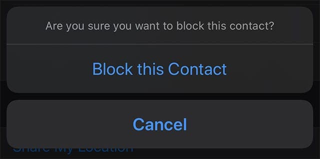 confirm you want to block a contact in the mail app