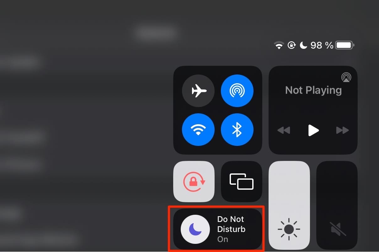 The Do Not Disturb tab on iPad 