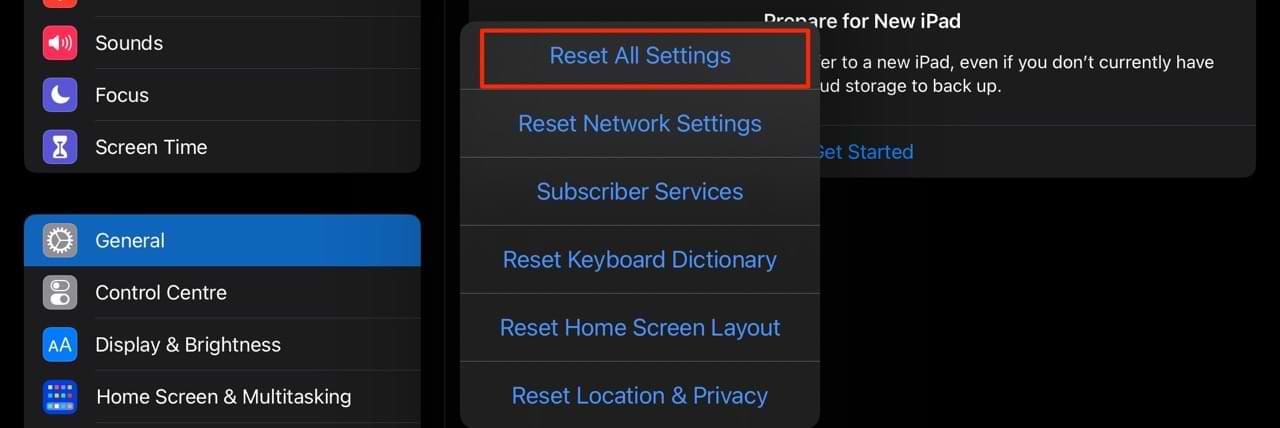 Option to reset all settings on iPad