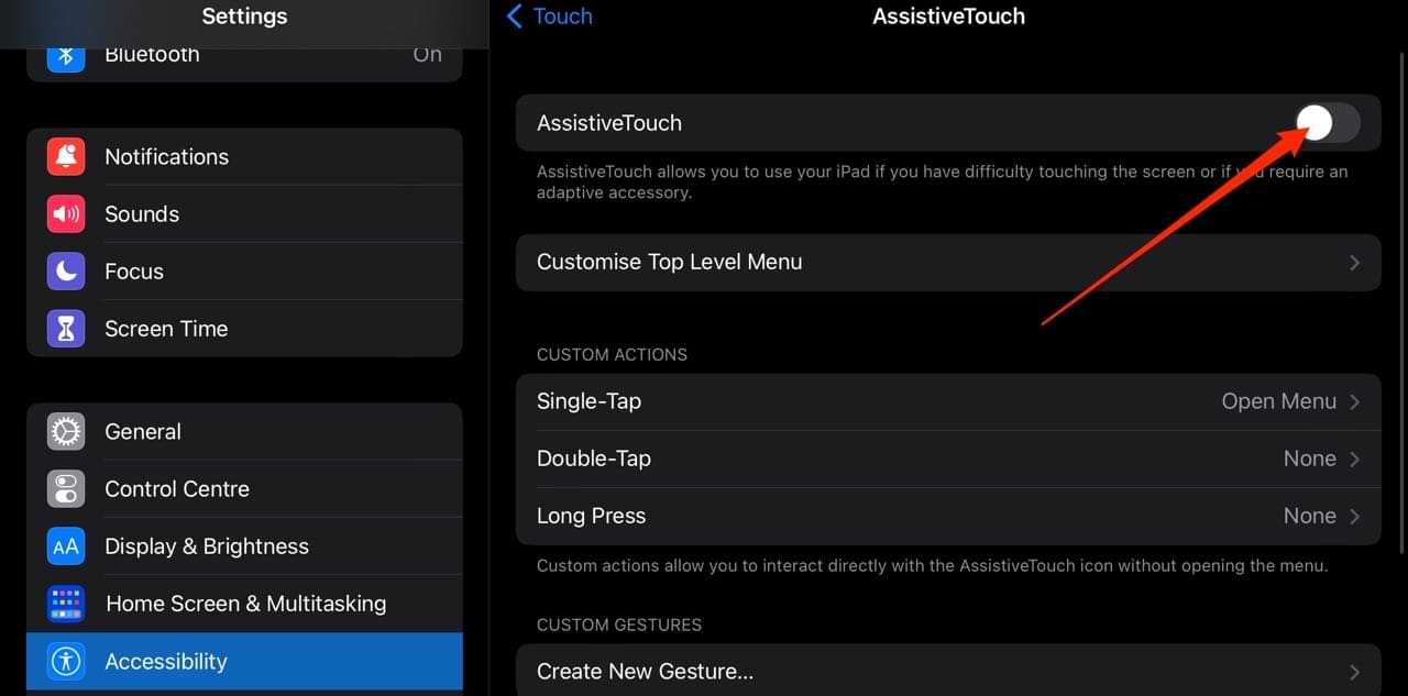 Switch on AssistiveTouch for iPad