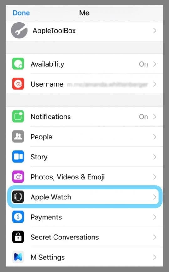 Apple Watch tab on Facebook Messenger App iPhone iOS 11