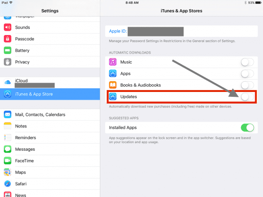 Отключить автоматическое обновление на iOS 9.3