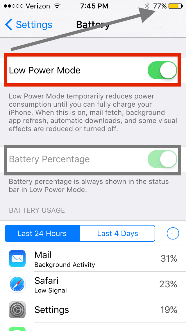 battery indicator yellow iphone