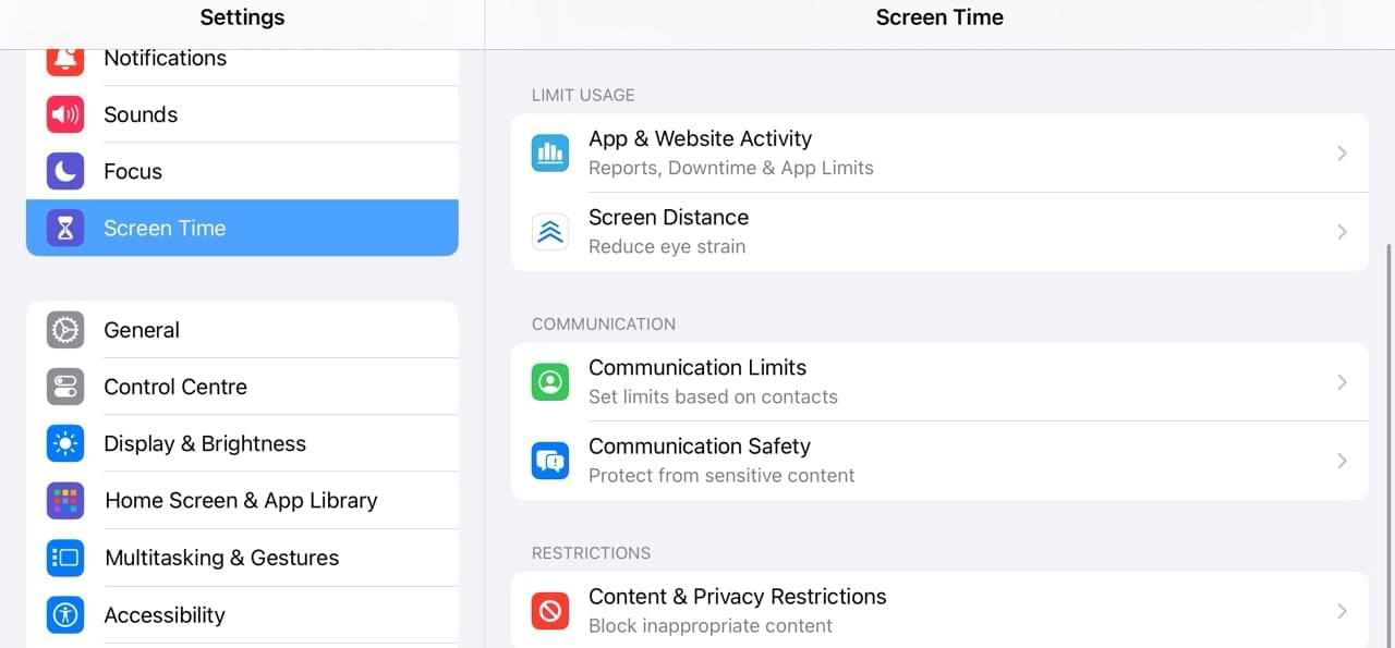 Content and Privacy Restrictions in Screen Time