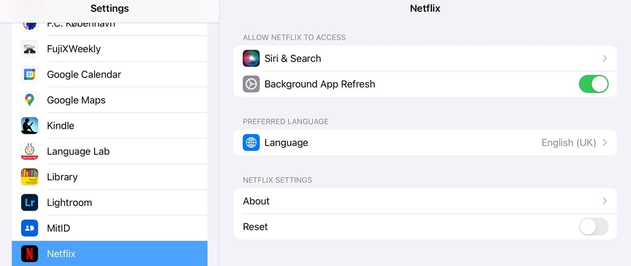 Reset Netflix Settings on iPad