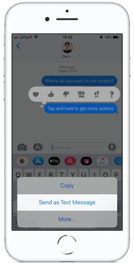 Send as text message option in Messages