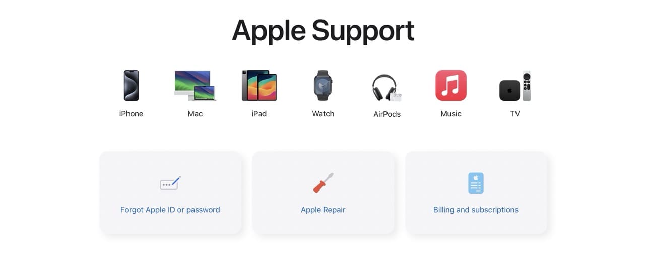 The Homepage of the Apple Support Website Screenshot