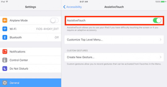 AssistiveTouch toggle on