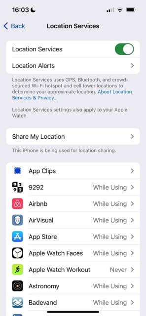 Toggle on Location Services iPhone