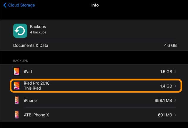 choose your device in your iCloud storage backups