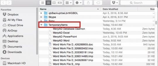 find word for mac temp documents