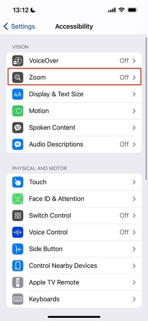Access Zoom in Accessibility on iOS