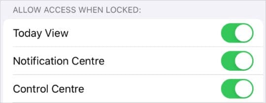 Allow Access to Today View When Locked Setting