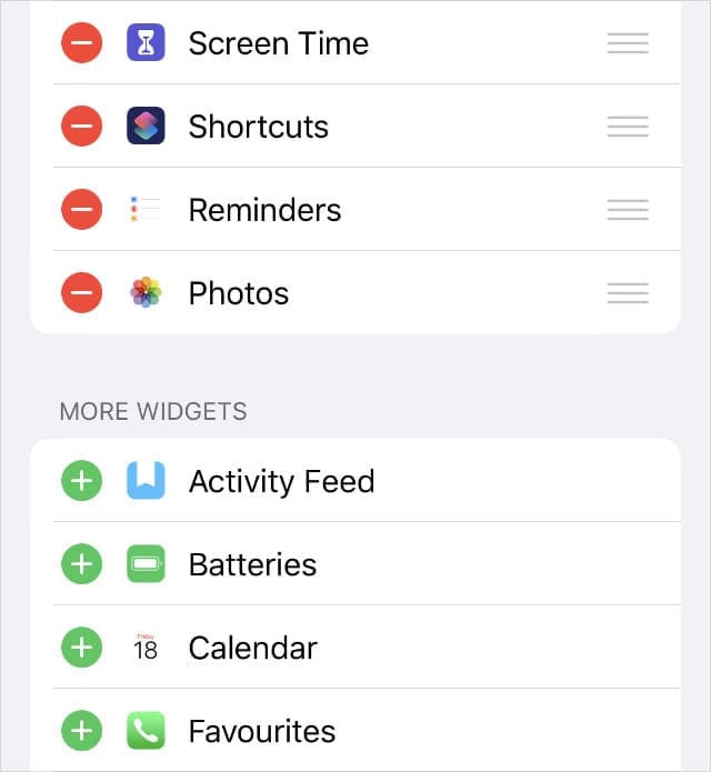 List of widgets to add or remove