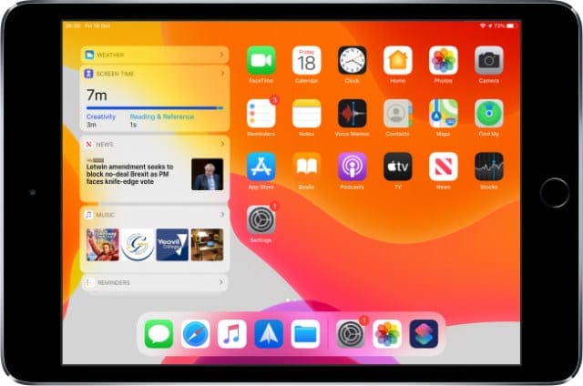 Widgets on the Home screen of iPad