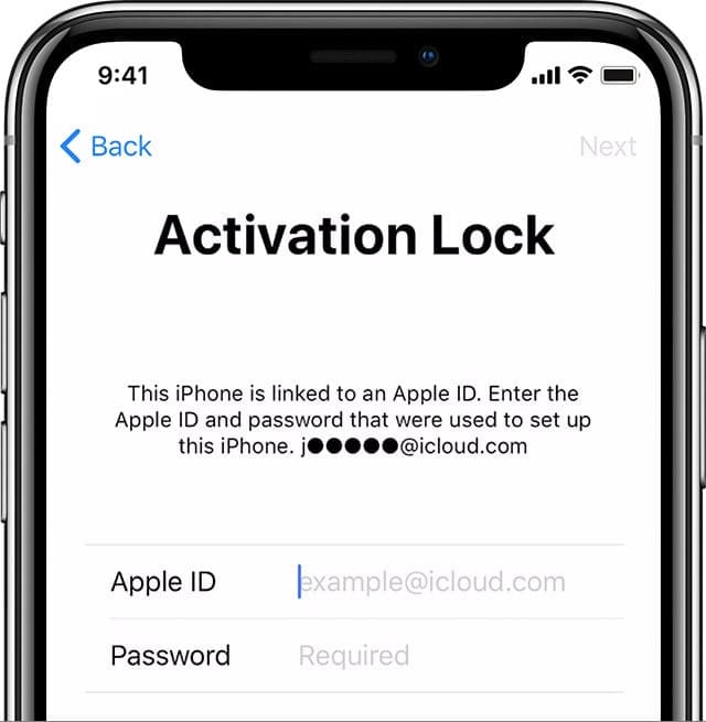 Экран блокировки активации iCloud при настройке iPhone