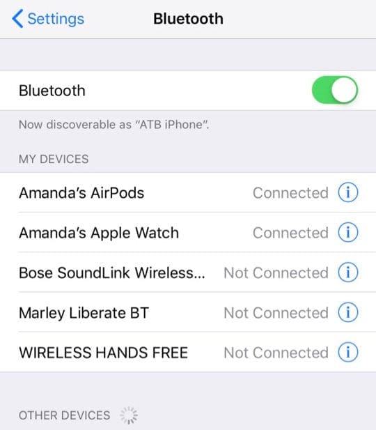 Liste des appareils Bluetooth iOS 12
