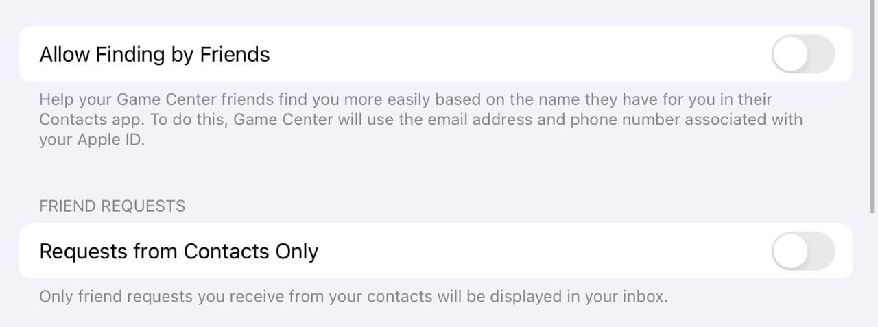 Edit Settings for Game Center Requests