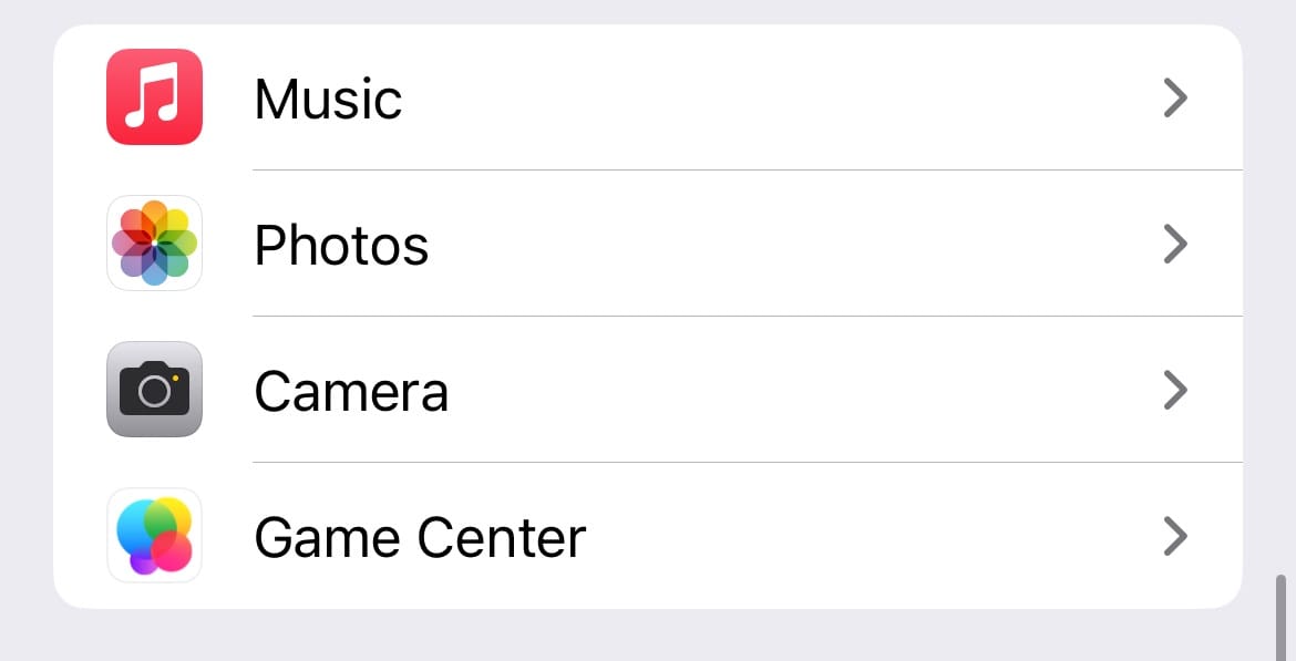 The Game Center appearing in the iOS 17 Settings app