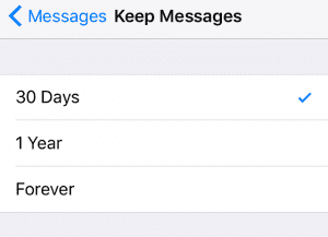 iMessage Keep Messages for 30 Days option