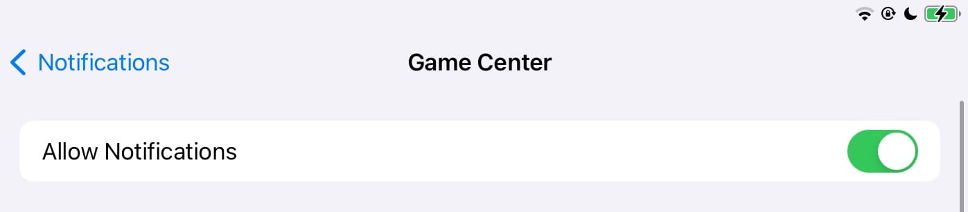 Toggle Off iPadOS Game Center Notifications