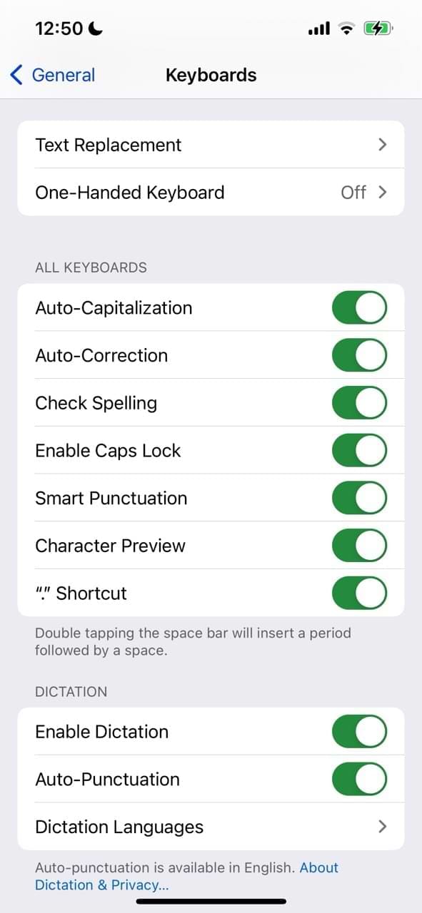 The Different Toggles for Keyboard Settings on iPhone