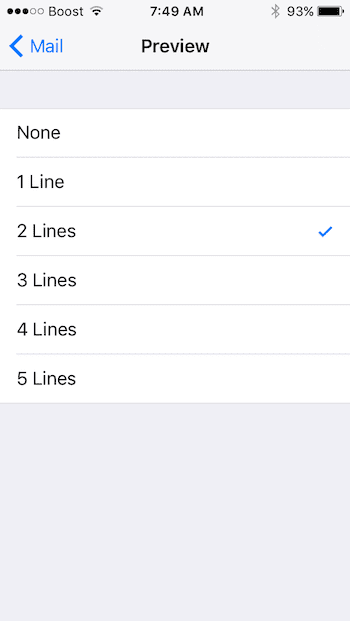 iOS 10 Mail Preview Options